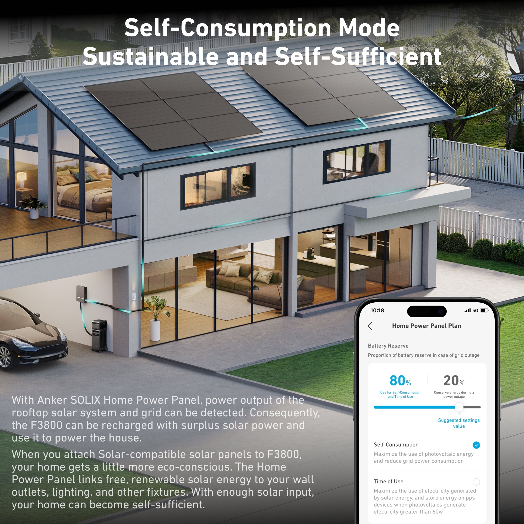 With Anker Solix Home Power Panel, power output of the rooftop solar system and grid can be detected. The F3800 can be recharged with surplus solar power and use it to power the house. When you attach solar-compatible solar panels to F3800, your home gets a little more eco-conscious. The Home Power Panel inks free, renewable solar energy to your wall outlets, lighting, and other fixtures. 